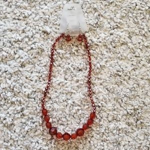 NWT Brown beaded necklace and earrings set